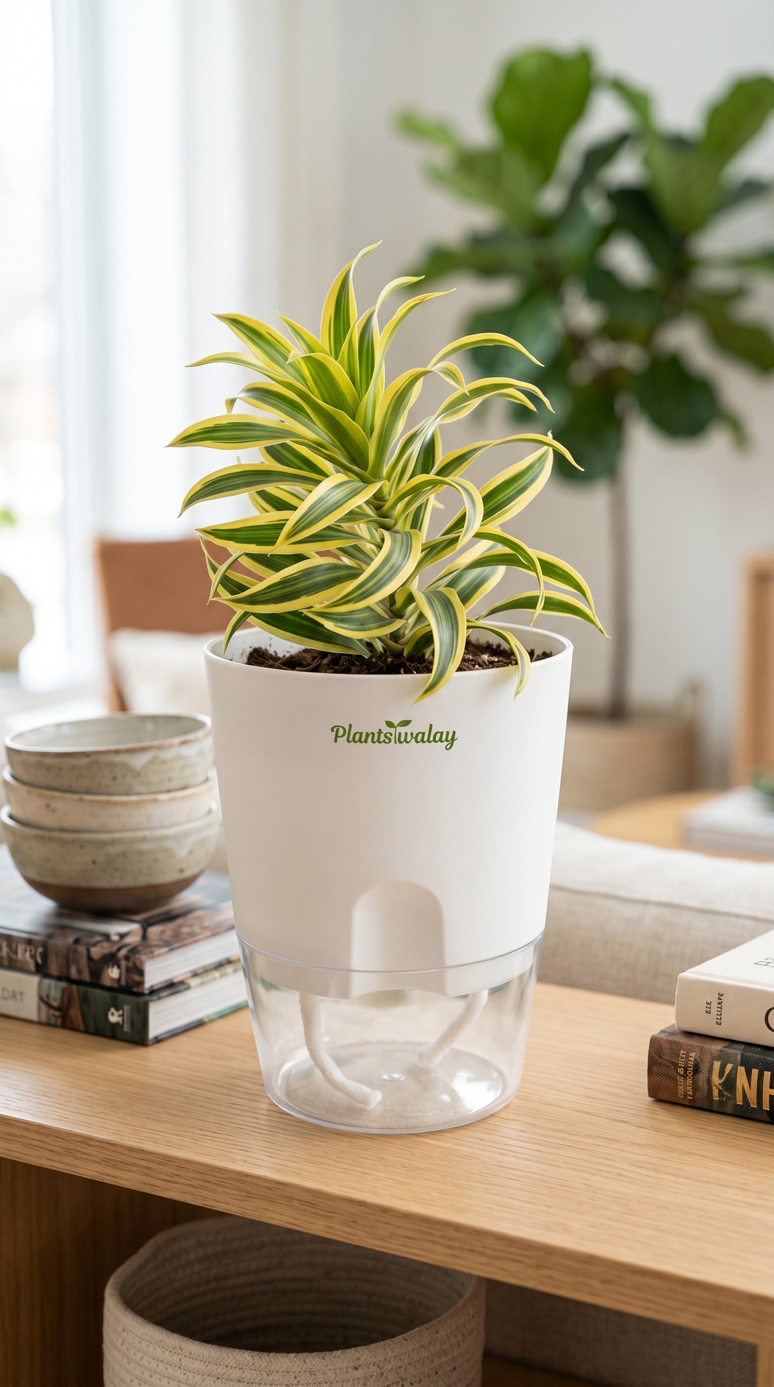 dracaena reflexa watering Song of India (Dracena Reflexa) Plant with Self-Watering Pot – plantswalay